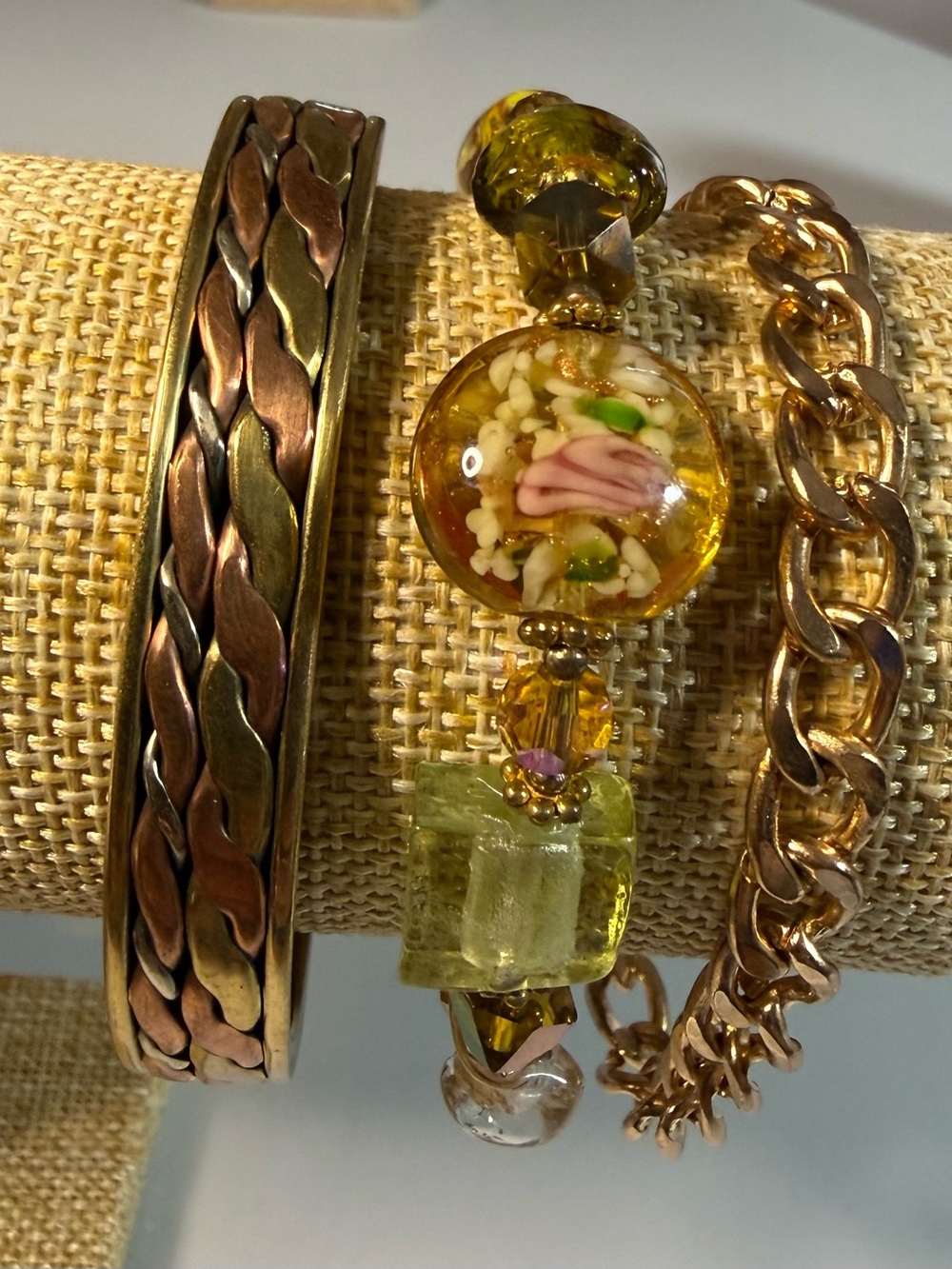 Personally Curated Copper& Brass Amber Glass Bead PremierDesign Bracelet Stack